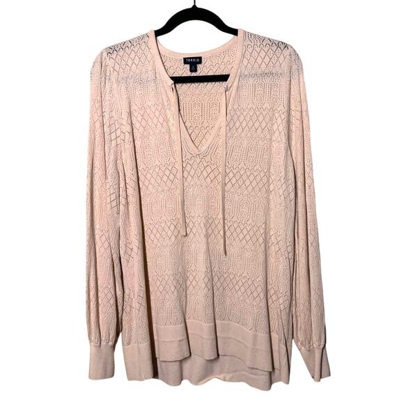 TORRID POINTELLE PULLOVER DRAWSTRING TIE NECK SWEATER SIZE 2 (18/20) - Picture 3 of 8